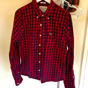 Abercrombie & Fitch Red and Navy Plaid Shirt